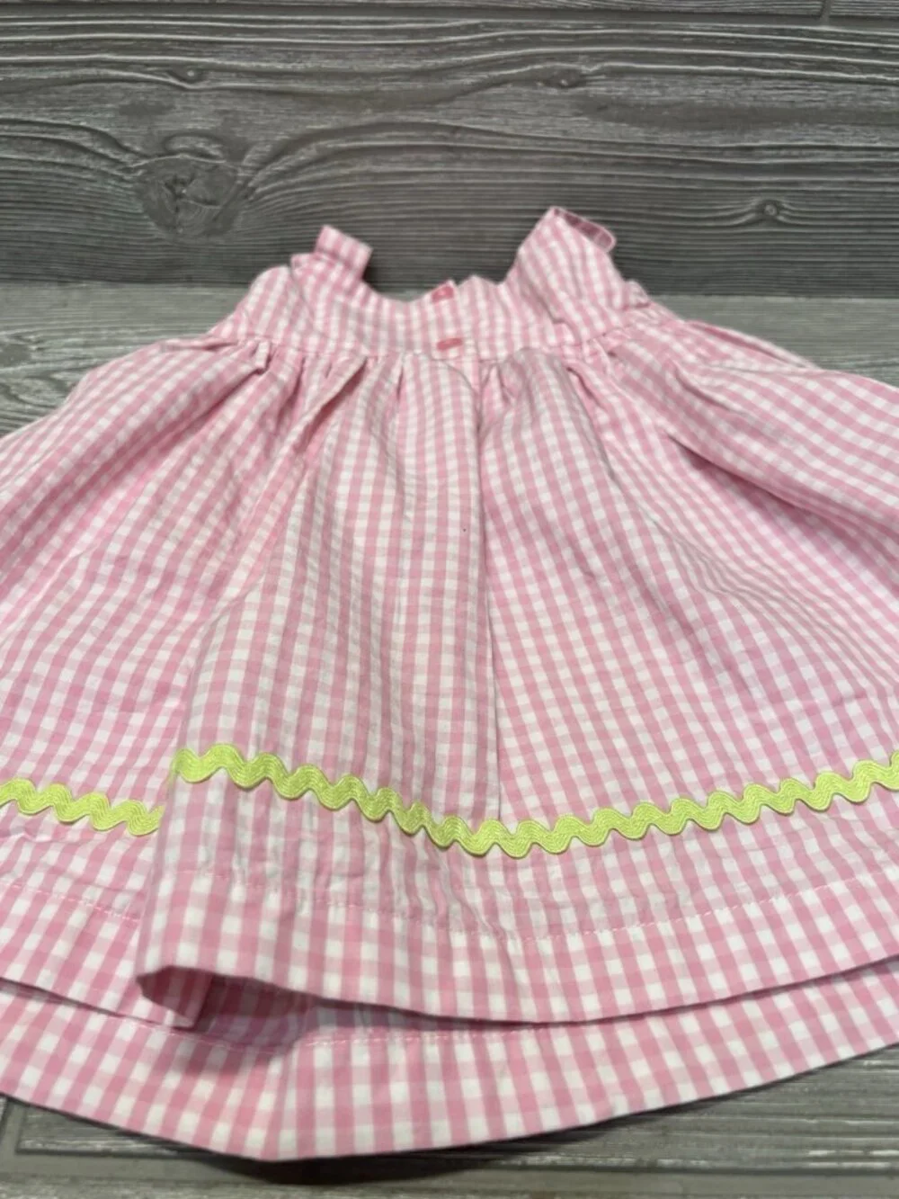 Gymboree Pink Gingham Easter Bunny Applique Jumper Dress Rick Rack Trim 6-9 M